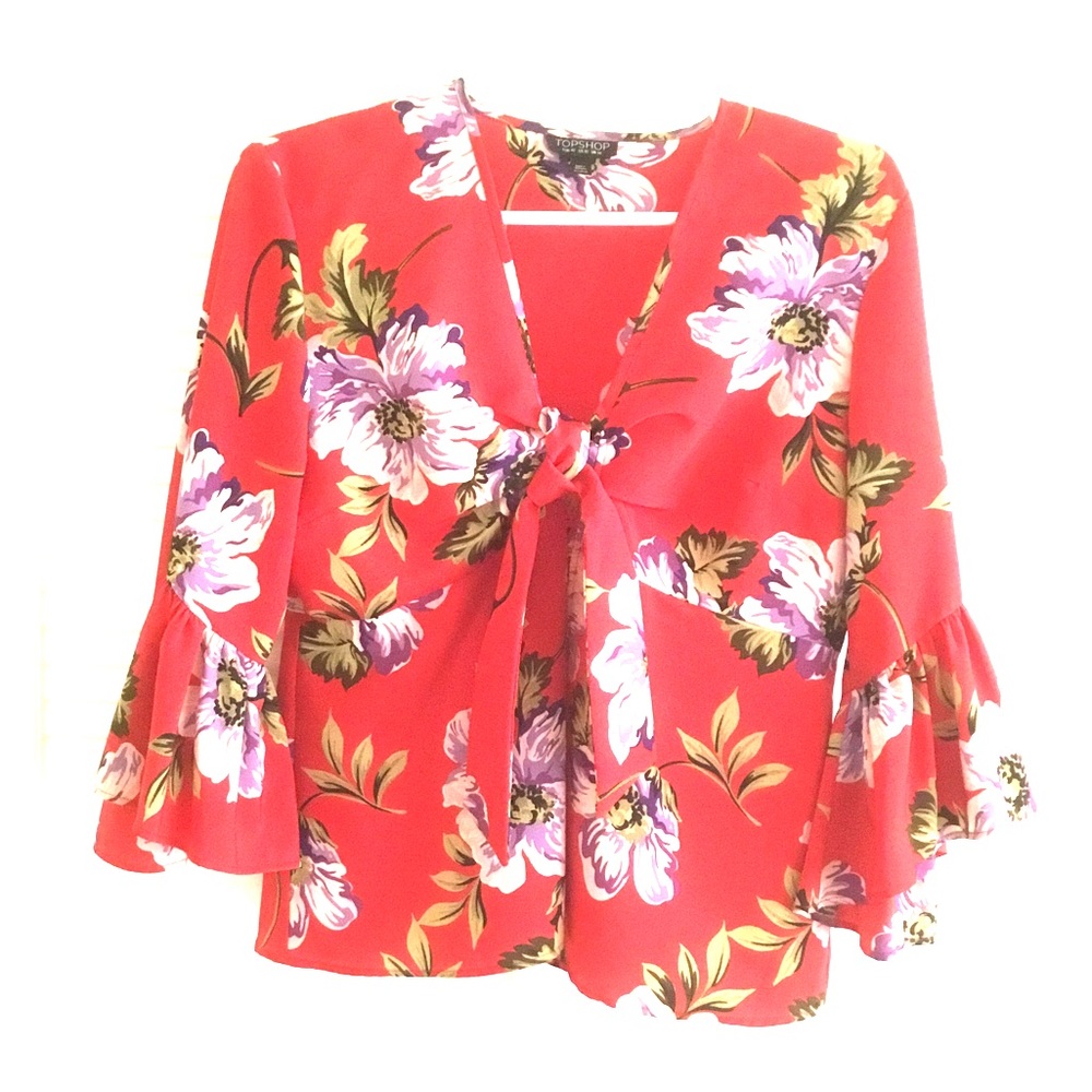 Topshop floral red blouse EU42 US10 UK 14